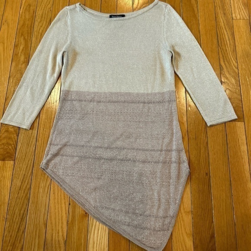 White House Black Market Size Small Gold Sweater Colorblock Asymmetrical Hem
